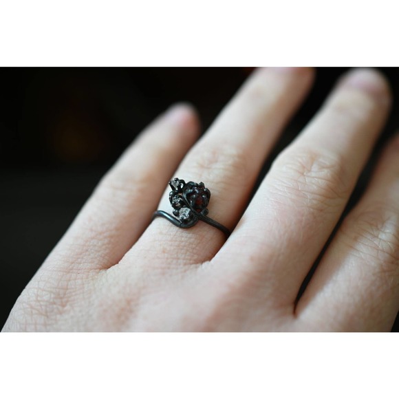 Raw Garnet Engagement Ring, Unique Sterling Silver Promise Ring - Picture 3 of 3